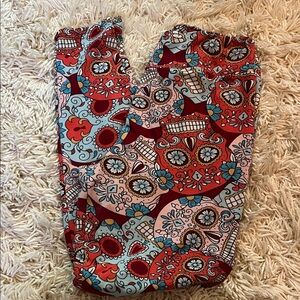 Skull Red and Pink Sugar Skull Print Leggings